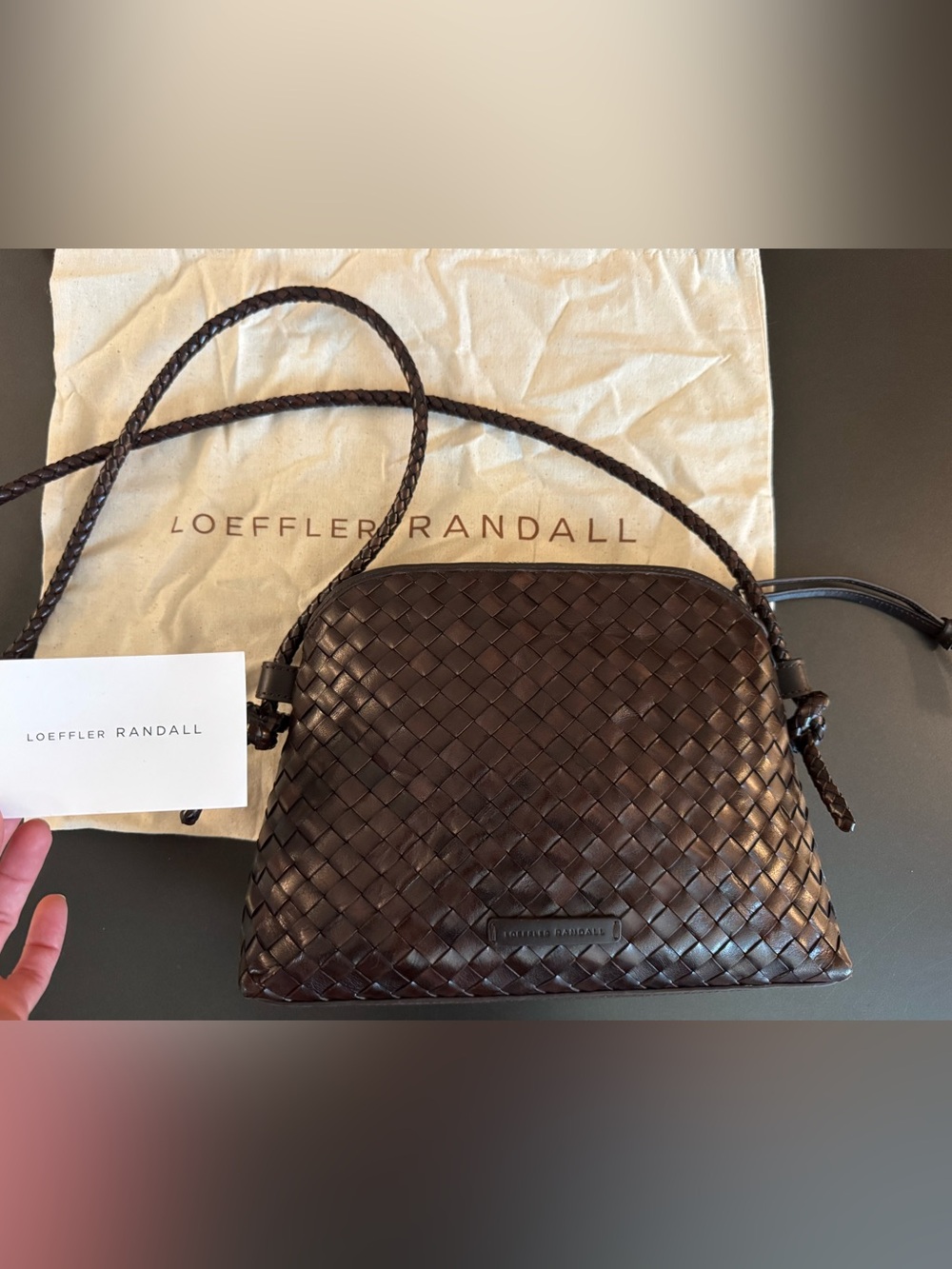 Loeffler Randall Dark Brown Woven Leather Crossbody Bag